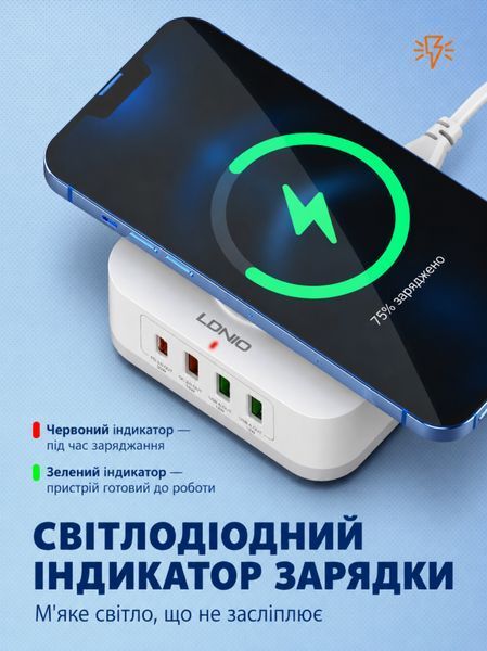 LDNIO AW004 настільна зарядна станція 5в1 з бездротовою зарядкою 15W, PD 30W та QC 3.0, головне фото