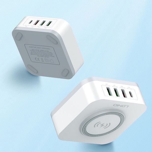 LDNIO AW004 настільна зарядна станція 5в1 з бездротовою зарядкою 15W, PD 30W та QC 3.0, головне фото