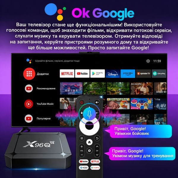 X96Q RK3518 (2/16GB, Android 14, Wi-Fi 6, голосовий пульт) &mdash; Android TV смарт-приставка, головне фото