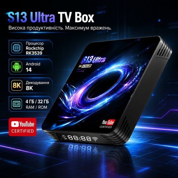 BOXPUT S13 Ultra-3 (4/32GB, RK3539, Android 14, YouTube Certified, Wi-Fi 6) &mdash; Android TV смарт-приставка, головне фото