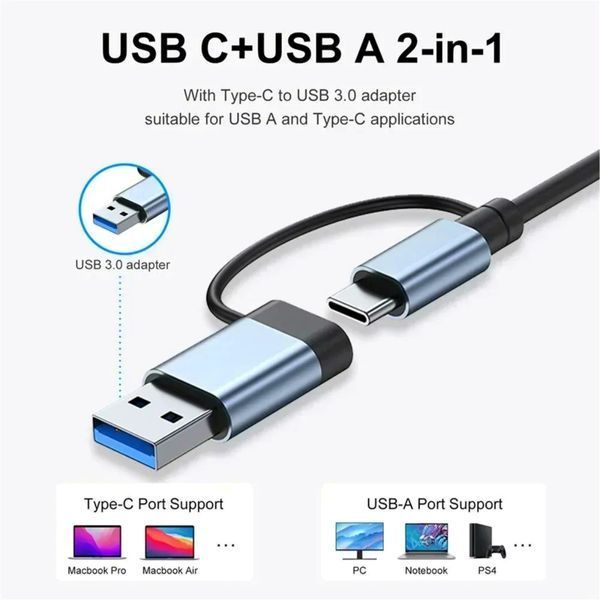 USB-хаб 8 в 1 (4&times;USB, Type-C, SD/TF, AUX, вбудована звукова карта), головне фото