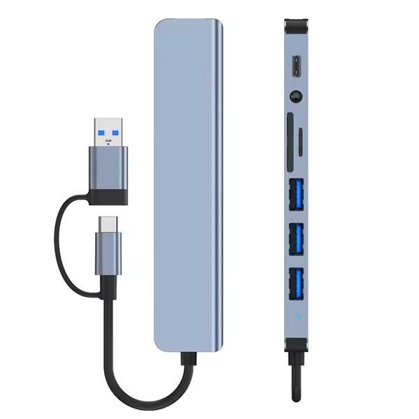 USB-хаб 8 в 1 (4&times;USB, Type-C, SD/TF, AUX, вбудована звукова карта), головне фото