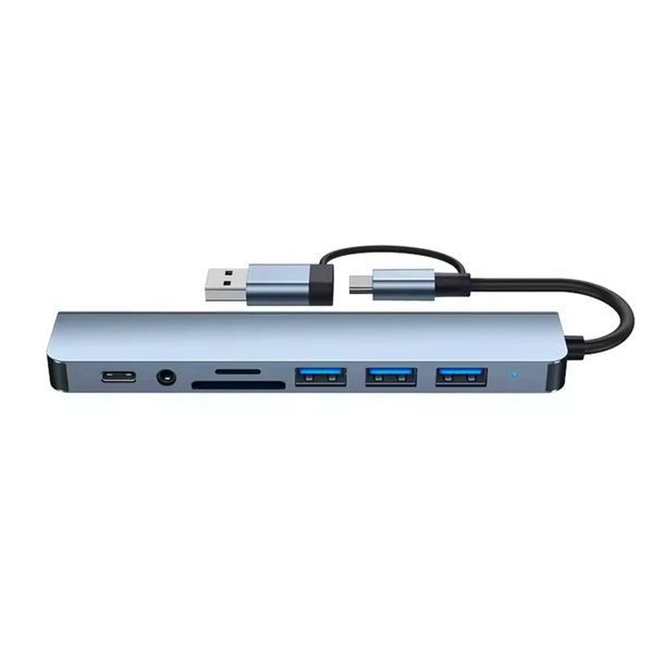 USB-хаб 8 в 1 (4&times;USB, Type-C, SD/TF, AUX, вбудована звукова карта), головне фото
