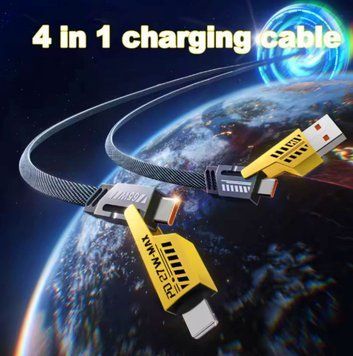 Зарядний кабель 4-в-1 PD 65W (1.5 м, USB/Type-C &rarr; Type-C/Lightning), нейлонова оплітка, головне фото