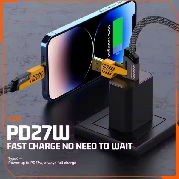 Зарядний кабель 4-в-1 PD 65W (1.5 м, USB/Type-C &rarr; Type-C/Lightning), нейлонова оплітка, головне фото