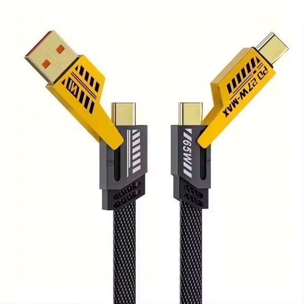 Зарядний кабель 4-в-1 PD 65W (1.5 м, USB/Type-C &rarr; Type-C/Lightning), нейлонова оплітка, головне фото