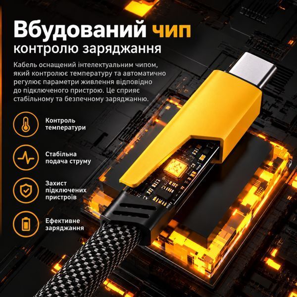 Зарядний кабель 4-в-1 PD 65W (1м, USB/Type-C &rarr; Type-C/Lightning), нейлонова оплітка, головне фото