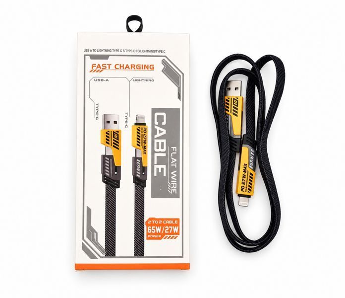 Зарядний кабель 4-в-1 PD 65W (1м, USB/Type-C &rarr; Type-C/Lightning), нейлонова оплітка, головне фото