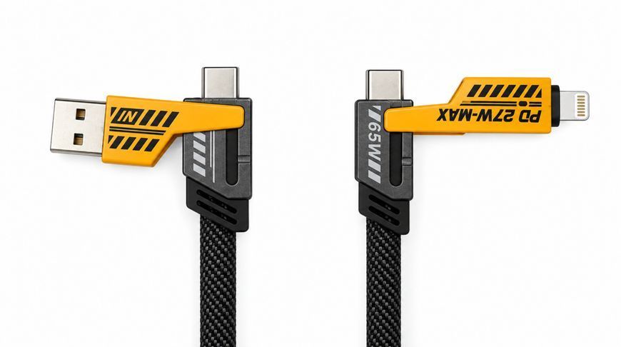 Зарядний кабель 4-в-1 PD 65W (1м, USB/Type-C &rarr; Type-C/Lightning), нейлонова оплітка, головне фото