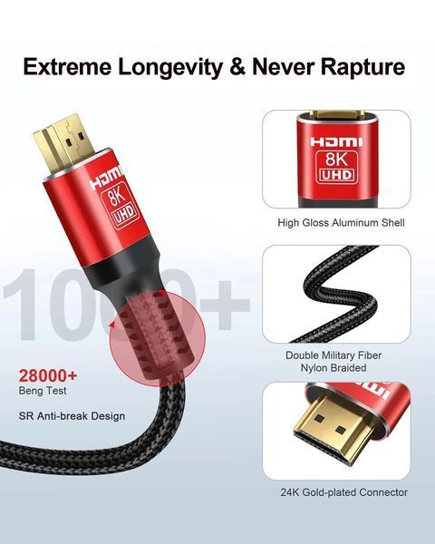 Кабель HDMI 2.1 8K UHD 1.5 м (4K, HDR, нейлонова оплітка), головне фото