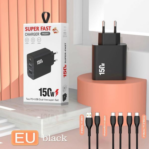 Alerion GaN зарядний пристрій 150W PD 2xUSB Type-C + USB-A з кабелем Type-C, головне фото